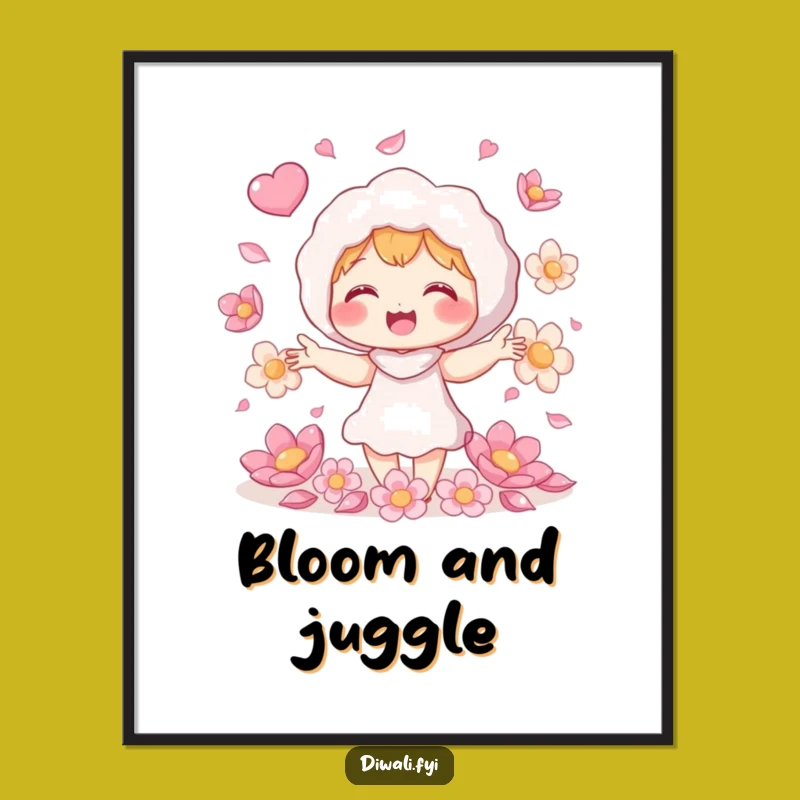 Funny Petal Juggling Poster - Giggling Nature Art Print for Whimsical Decor