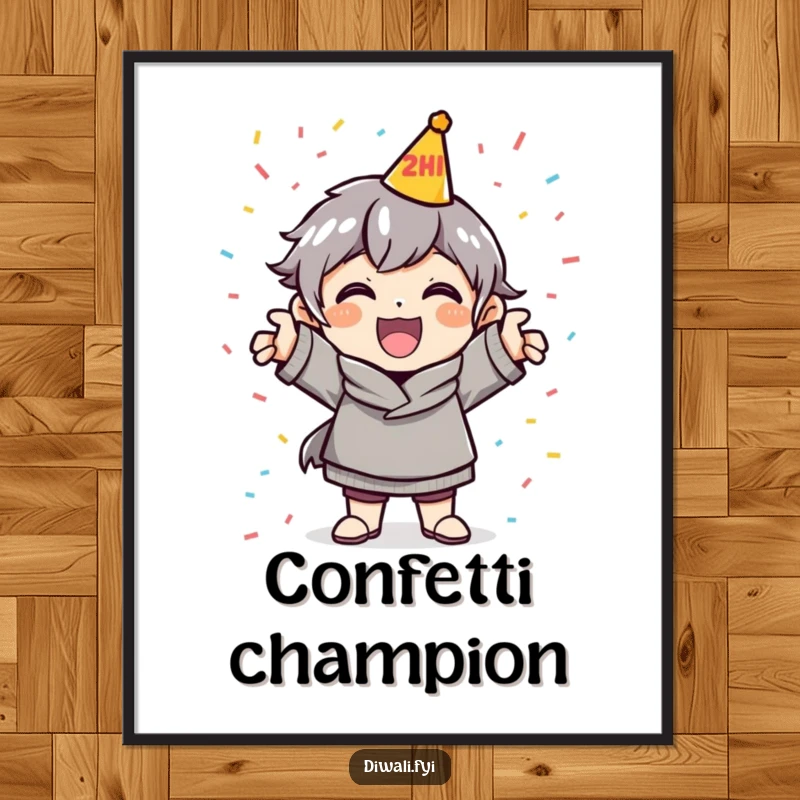 Funny Celebration Poster: A cheerful character is captured in a celebratory pose, with confetti raining down, exuding pure happiness.