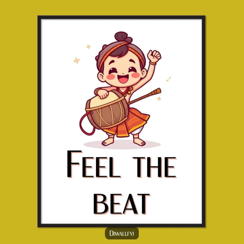 Funny Dhol Drummer Poster: Energetic Rhythm Art for Music Lovers Gift
