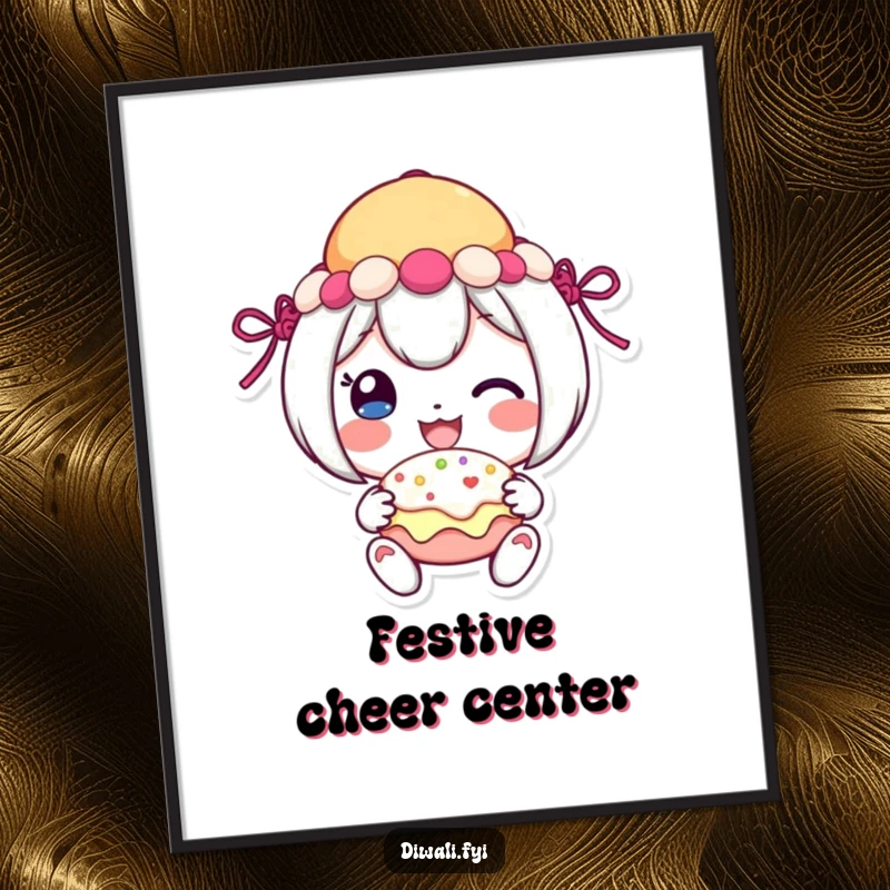 Funny festive sweet poster of a cheerful character sharing a treat with a smile, charming wall art.