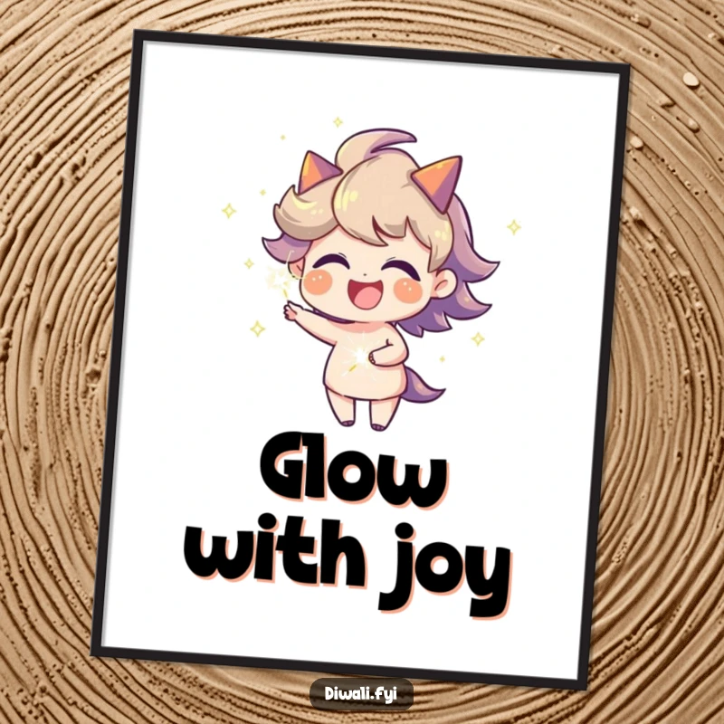 Funny joyful character with a fiery aura spinning a sparkler on a poster, creating energetic and celebratory wall art.