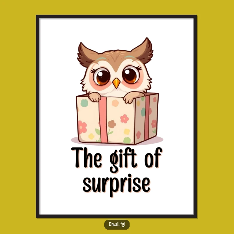 Funny Owl Art Poster: Gift Box Surprise, Whimsical Decor & Funny Gift