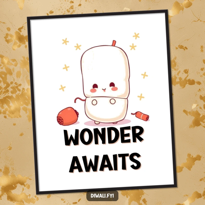 Funny poster showcasing a small, curious firecracker character peeking from behind a larger one, creating a playful scene.