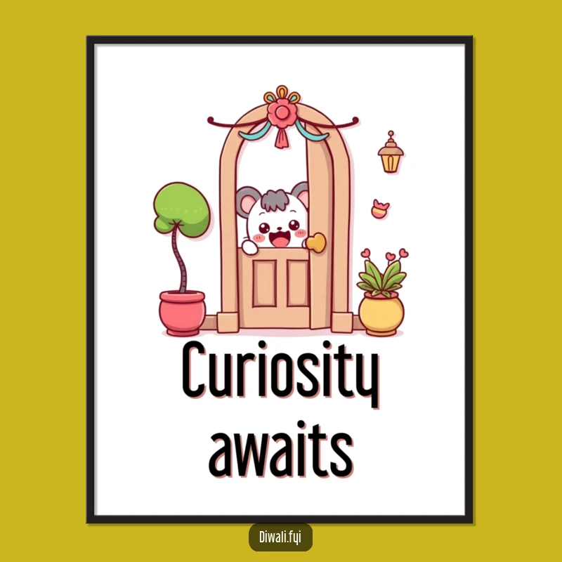 Funny Poster: Peeking Character's Excitement, Whimsical Wall Art
