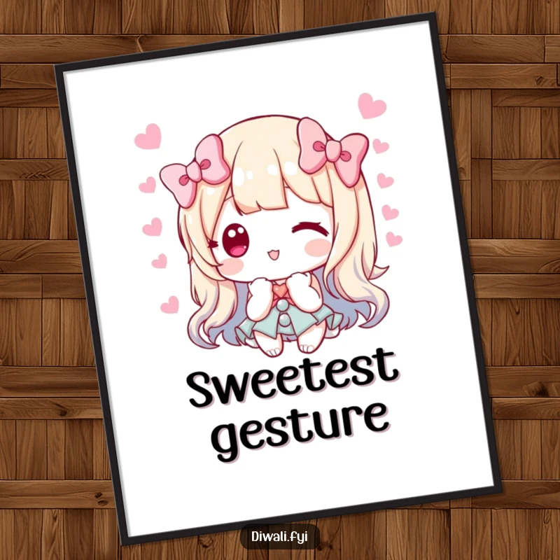 Funny poster art of a character offering sweets with a bow, symbolizing hospitality, generosity, and sweet gestures.