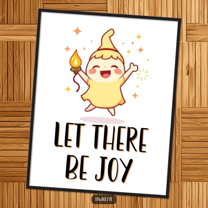 Funny Poster: Joyous character holding a lamp with spectacular sparks, dancing with pure elation and energy.
