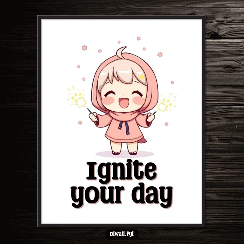 Funny poster featuring a character’s wide, happy grin while holding bright, shooting sparklers, adding a festive and joyful focal point.