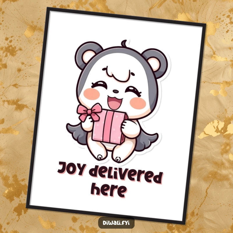 Funny Poster: A happy character with an ecstatic expression presents a gift, adding vibrant, humorous art.