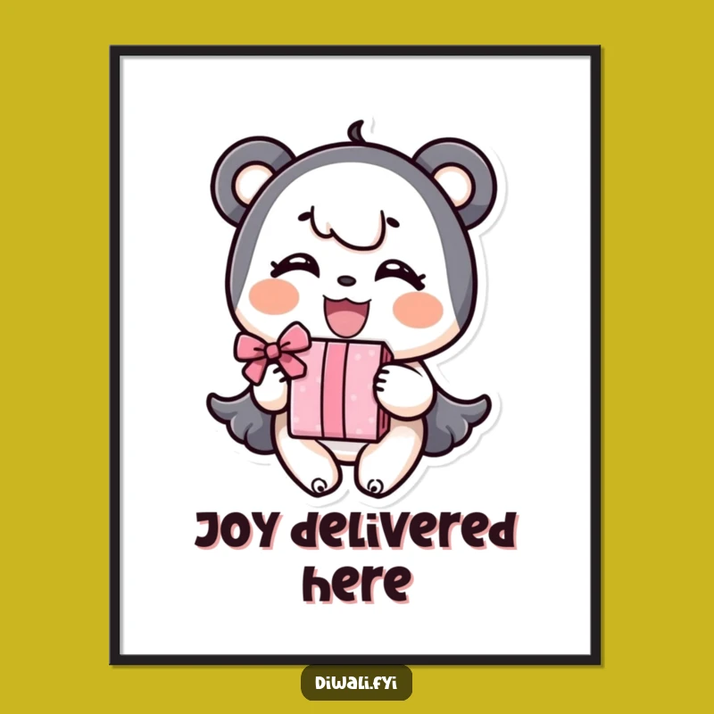 Funny Poster: Joyful Character's Gift Expression, Vibrant Wall Art
