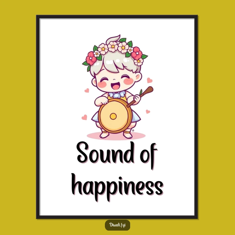 Funny Music Poster: Drummer Character With Garland, Festive Wall Art Gift