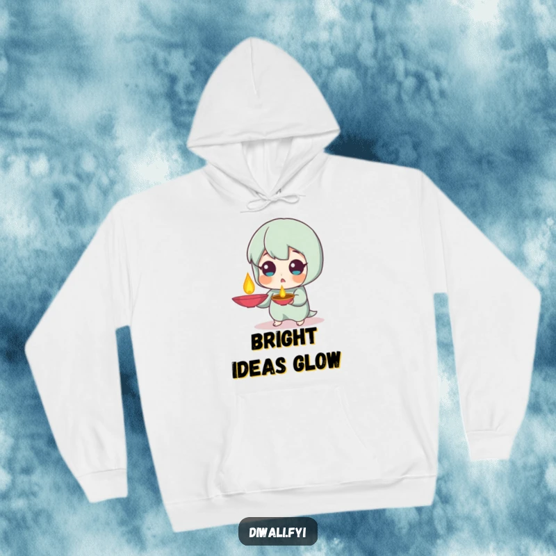 Funny Surprised Diya Hoodie: Comfortable hoodie featuring a character with a surprised expression holding a diya lamp. Great funny gift.