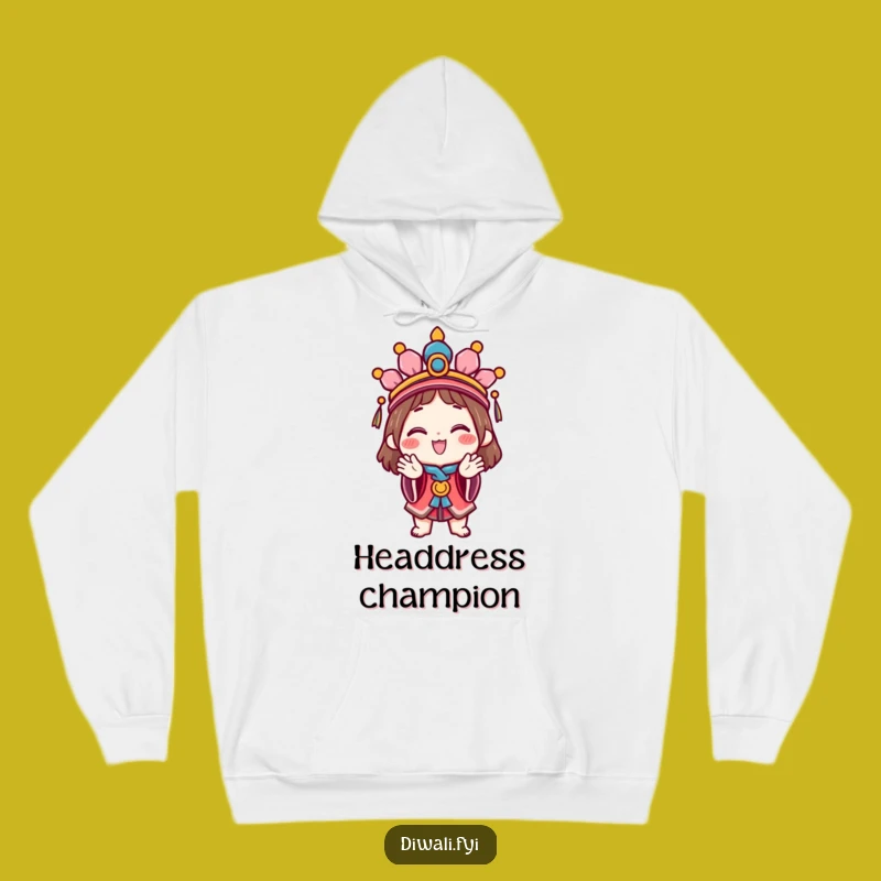 Funny Celebration Character Hoodie: Cozy hoodie with a happy character festive headdress clapping, a warm funny gift.