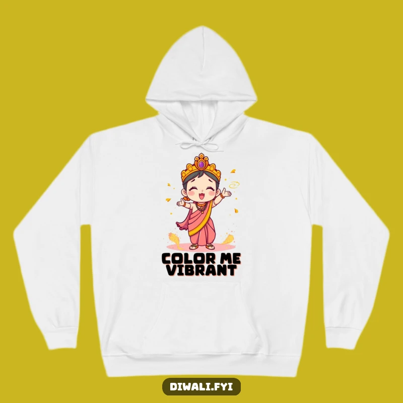 Funny Cozy Hoodie: Cute Character In Sari, Hilarious Holi Powder Toss Warm Gift