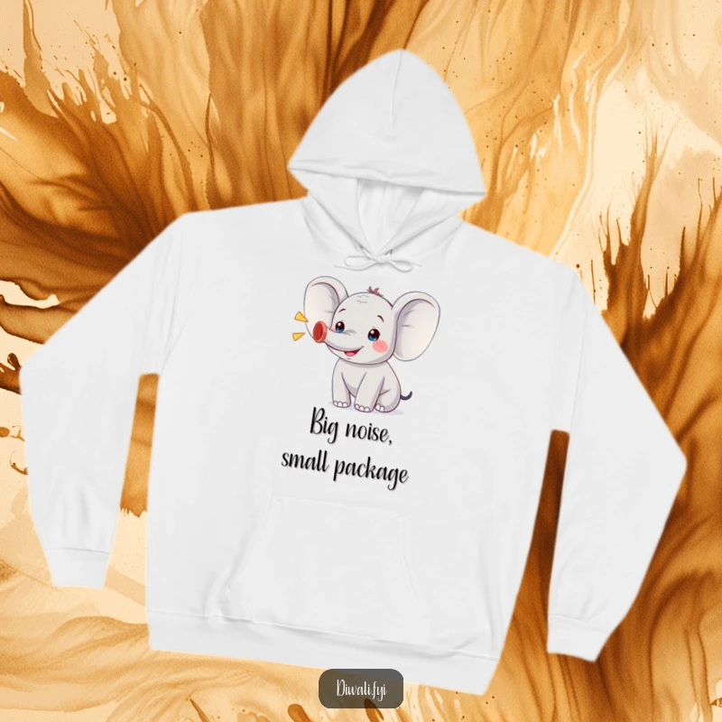 Funny hoodie featuring an adorable elephant character gleefully trumpeting, offering warmth and a dose of cheerful humor for animal lovers.