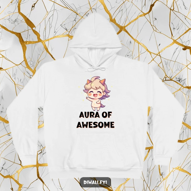 Funny joyful character with a fiery aura spinning a sparkler on a hoodie, offering cozy warmth and a radiant, humorous design.