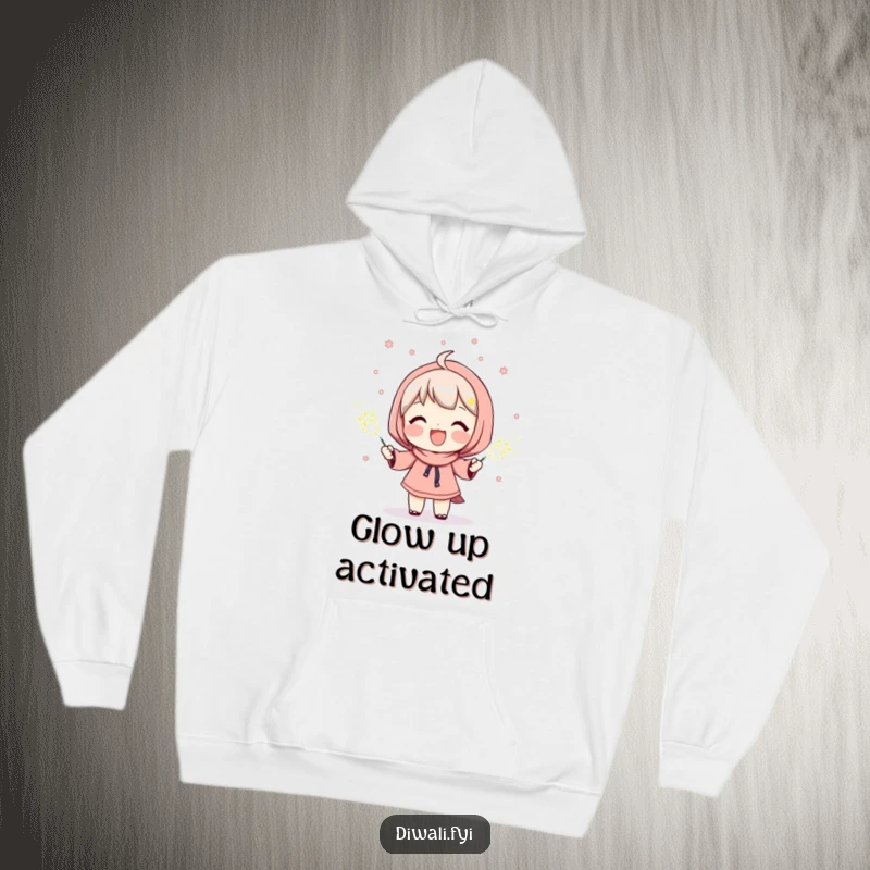 Funny hoodie illustration of a character with a beaming smile, holding glowing sparklers, offering warmth, comfort, and a touch of magic.