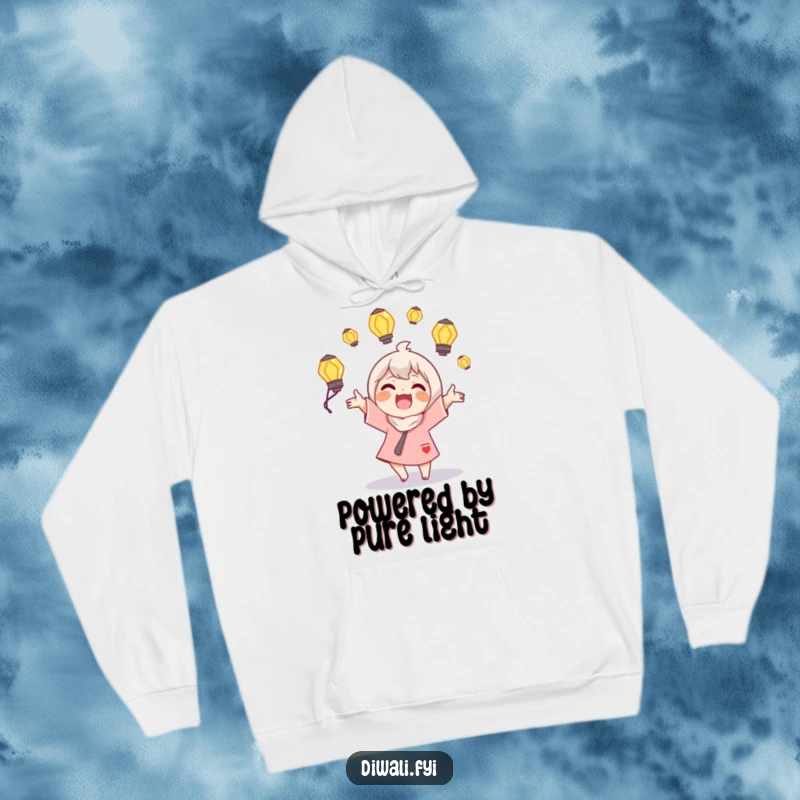 Funny Juggling Lamps Hoodie: A joyous character delights in juggling luminous lamps, radiating warmth and cheerful energy.