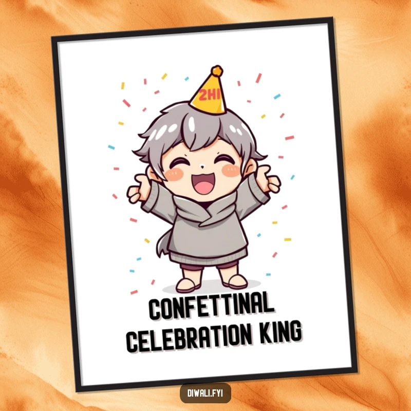 Funny Free Printable Wall Art: A cheerful character striking a dynamic celebratory pose surrounded by a shower of confetti.