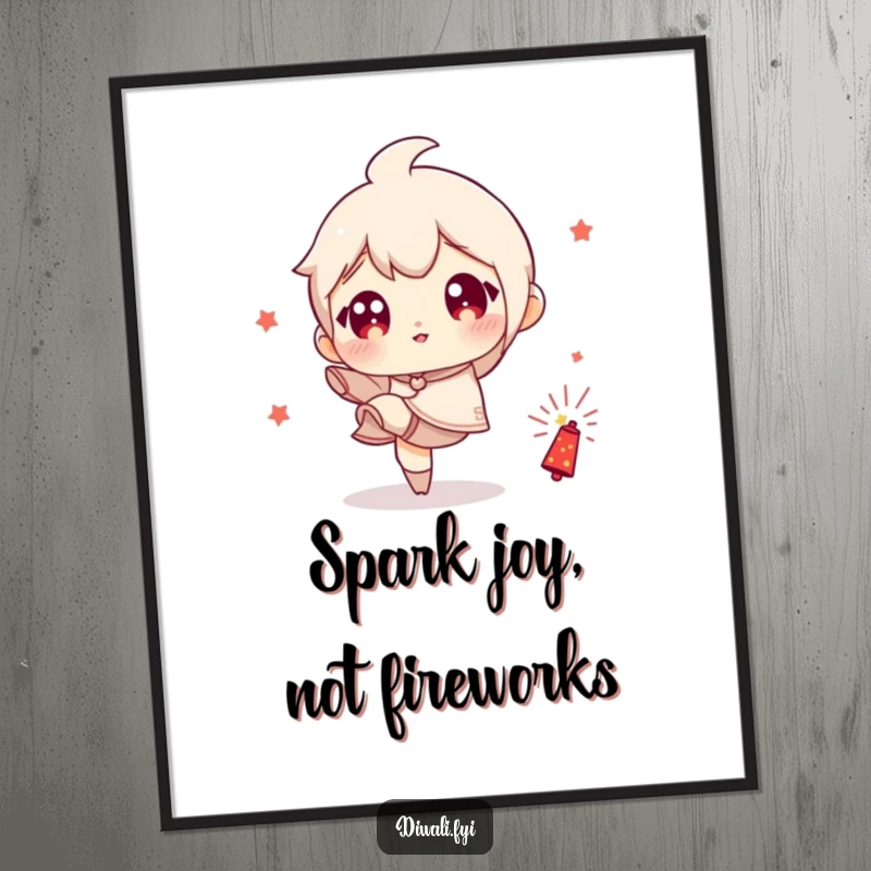 Funny Free Printable Wall Art: Wide-eyed character playfully kicking a small firecracker, ready for an explosive, humorous moment.