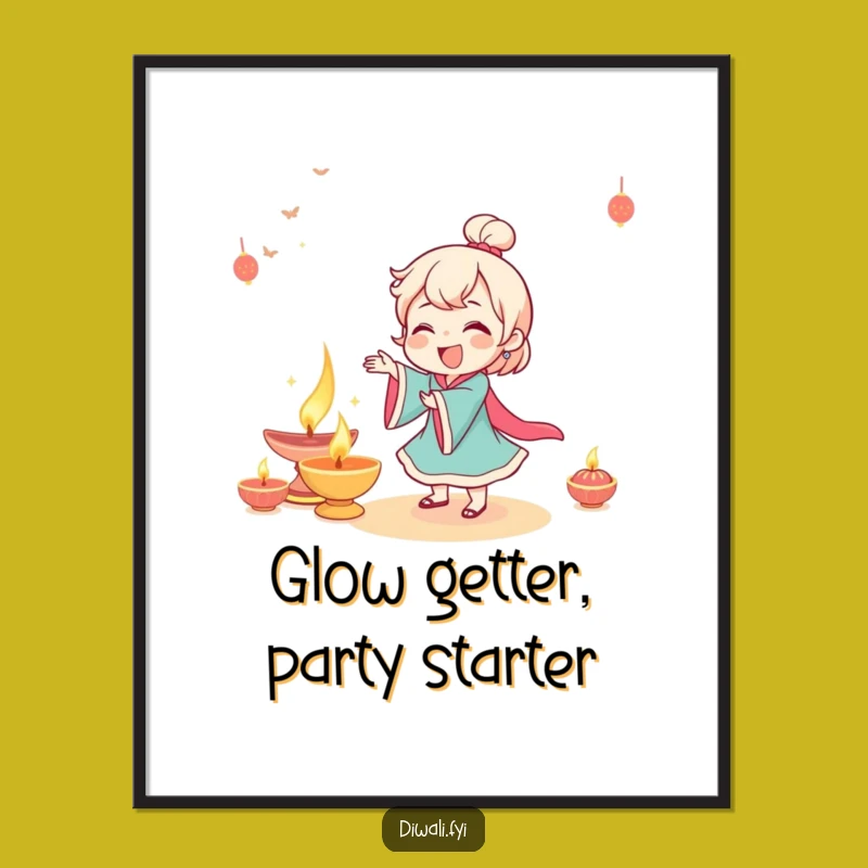 Free Printable Wall Art: Giggling Diya Dancer, Whimsical Downloadable Art for Cozy Spaces