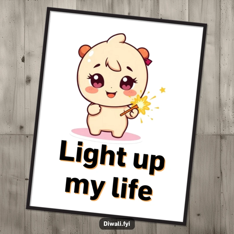 Funny Free Printable Wall Art: A happy character with wide, sparkly eyes holds a firecracker, symbolizing excitement and a burst of fun.