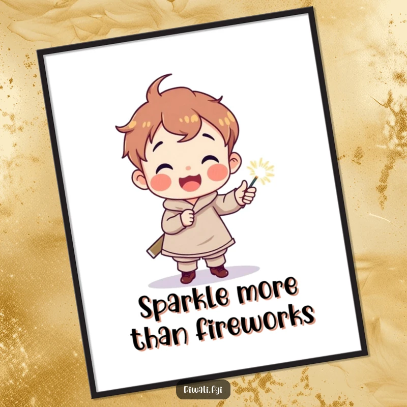 Funny Free Printable Wall Art of a delighted child holding a sparkler torch, creating a warm and joyful atmosphere.