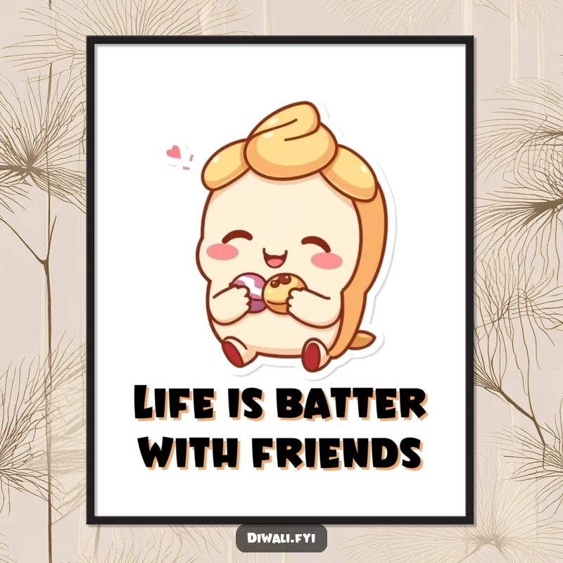 Funny Free Printable Wall Art of a giggling pastry character sharing a small treat, bringing joy and humor to any room.