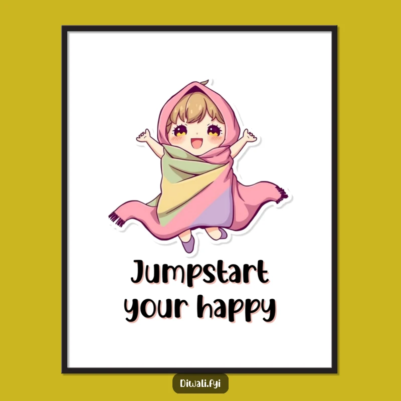 Funny Free Printable Wall Art: Jumping Character, Colorful Energy, Downloadable Decor