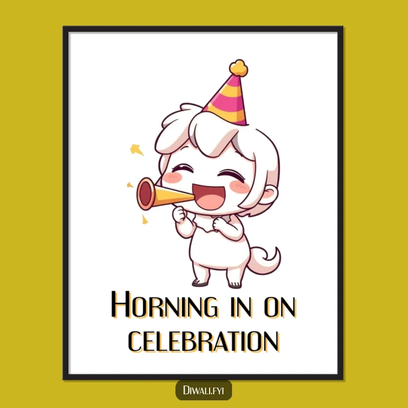 Funny Free Printable Wall Art: Laughing Party Horn Character Downloadable Decor