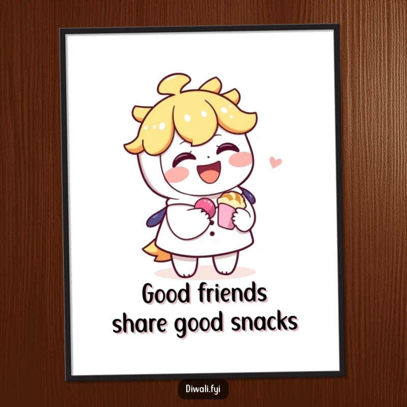 Funny Free Printable Wall Art: A laughing character generously offers a tempting sweet treat to a happy companion.