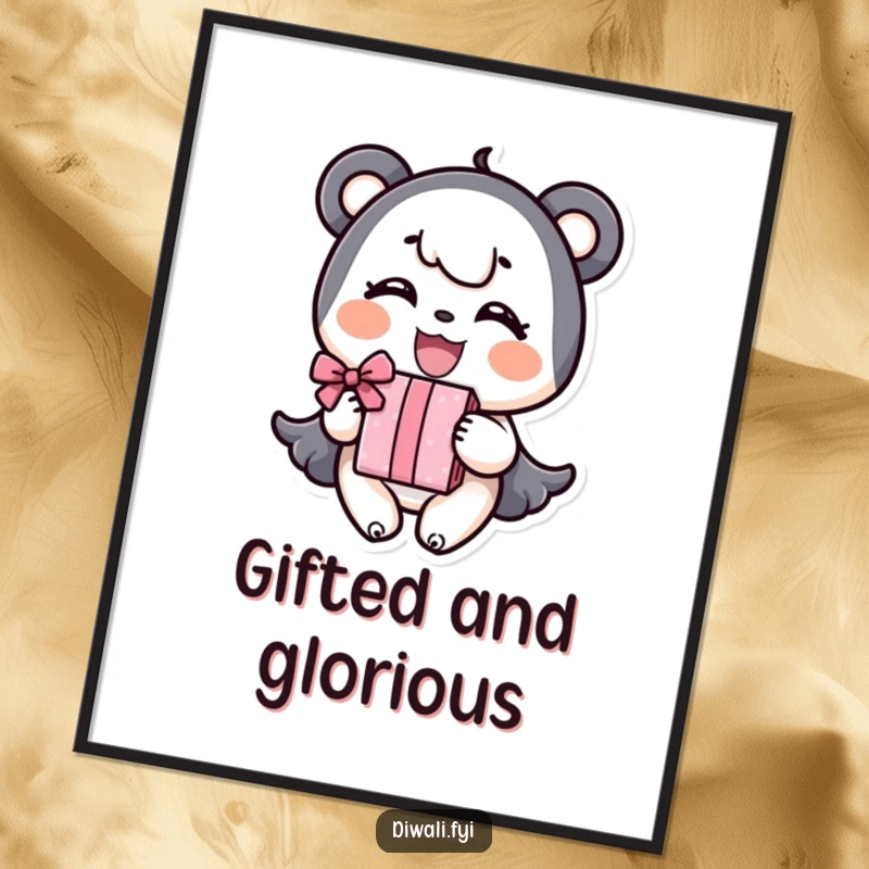 Funny Free Printable Wall Art: A happy character beams while presenting a gift, creating a joyful atmosphere.