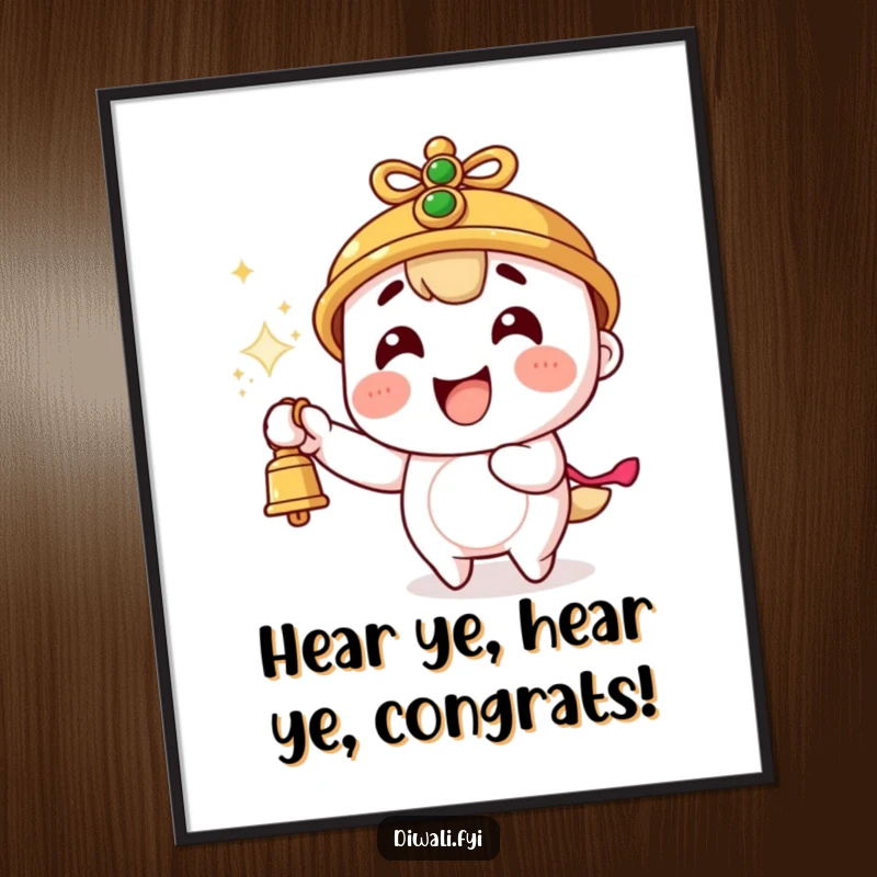 Funny Free Printable Wall Art: Spirited character joyfully ringing a bell, sparks flying out, adding a humorous touch.