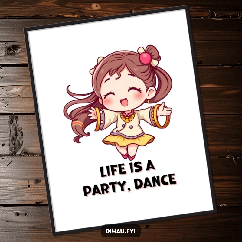 Funny Free Printable Wall Art: Character energetically twirling with bright festive bangles, lively downloadable art for a happy room.