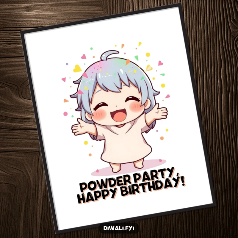 Funny Free Printable Wall Art: Character joyfully scattering colourful powder with both hands, a vibrant and messy celebration.