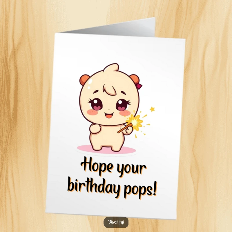 Funny Free Printable Birthday Card: A happy character with wide sparkly eyes excitedly holds a firecracker, ready for a birthday bang!