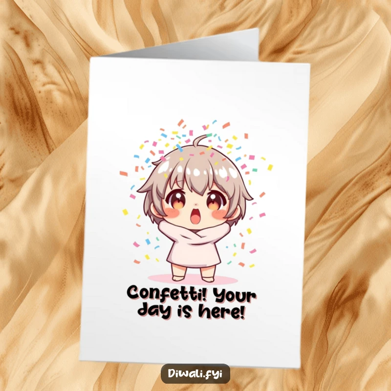 Funny Free Printable Birthday Card: Character with a shocked expression as colorful confetti explodes all around them.