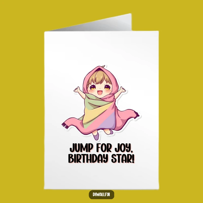 Free Printable Birthday Card: Jumping Character, Colorful Fun, Energetic Downloadable Gift