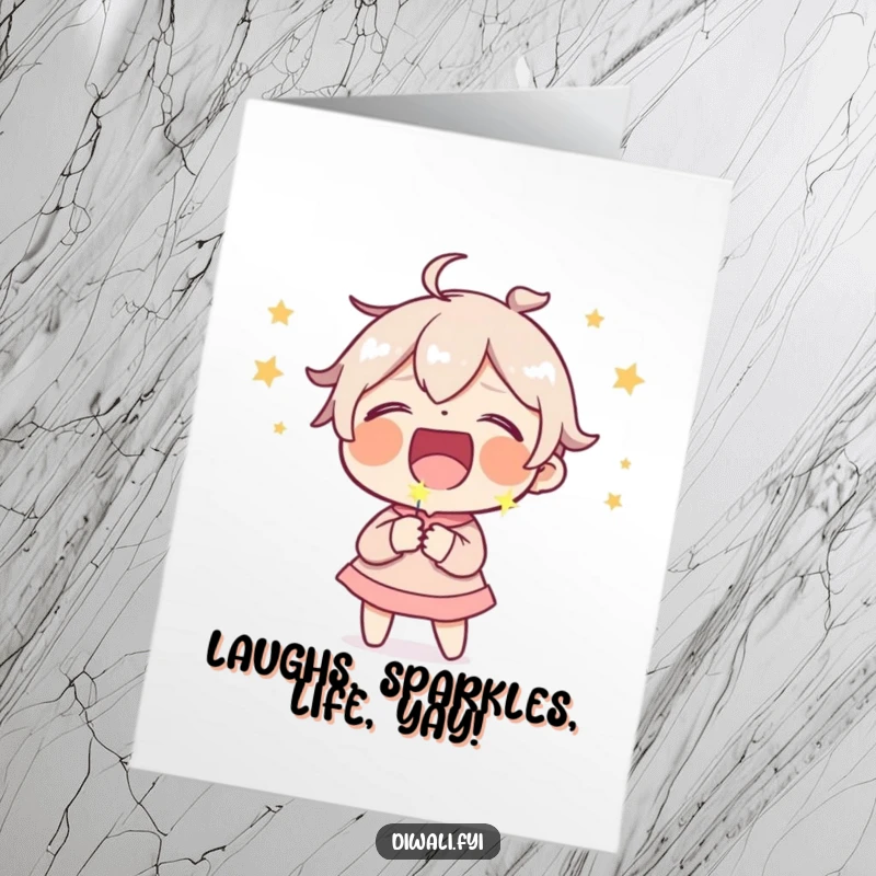 Funny Free Printable Birthday Card featuring a character exploding with laughter holding a tiny, comical sparkler, ready to celebrate.