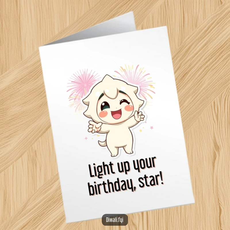 Funny Free Printable Birthday Card: Smiling character strikes a cool pose with fireworks behind.