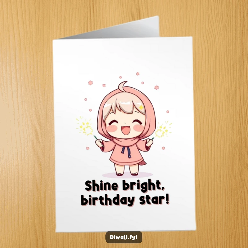 Funny Free Printable Birthday Card with a character beaming happily while holding bright sparklers, symbolizing celebration and good times.