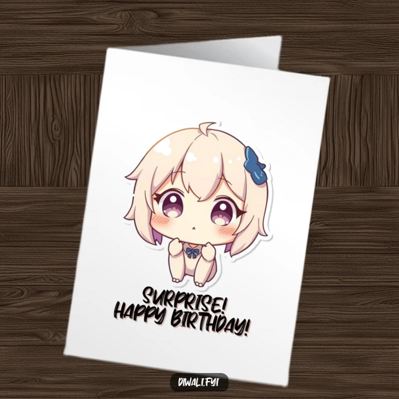 Funny Free Printable Birthday Card showing a character gazing with wide eyes and an open mouth in a comically surprised expression.