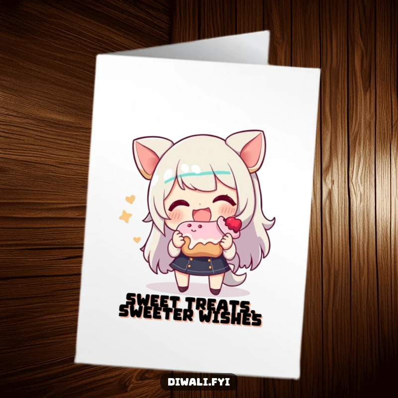 Funny Free Printable Birthday Card featuring a character beaming with a smile, happily sharing a delicious sweet treat.