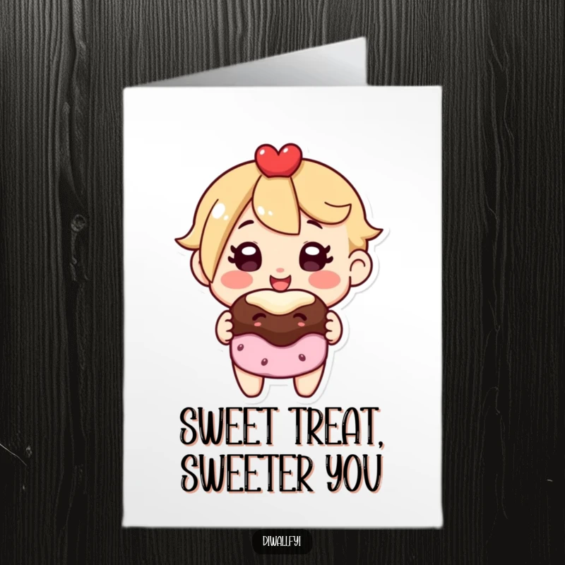 Funny Free Printable birthday card featuring a smiling character happily offering a delicious sweet treat, perfect for a lighthearted celebration.