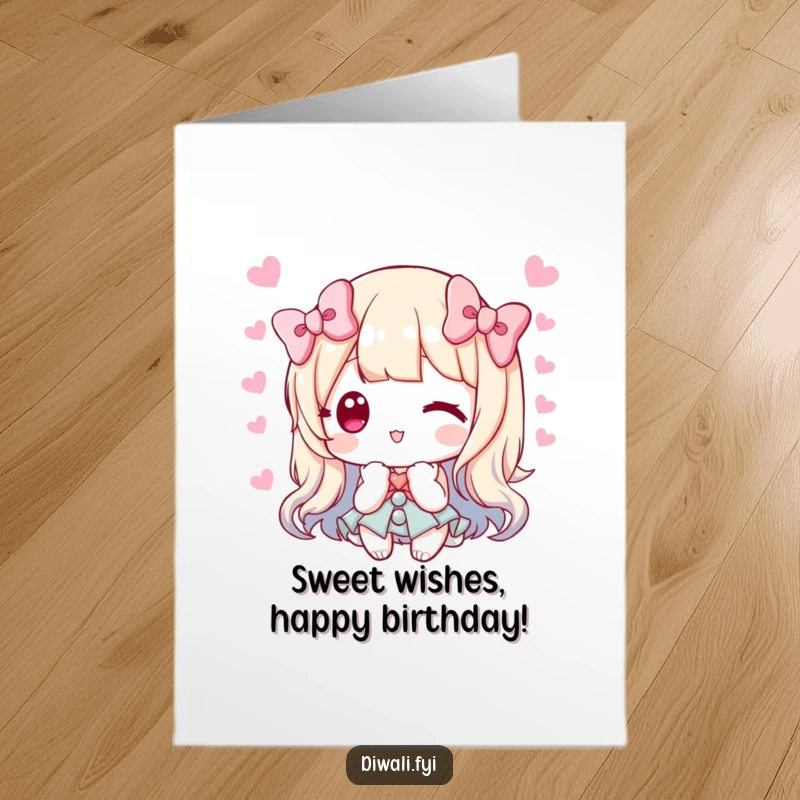 Funny Free Printable Birthday Card featuring a character charmingly offering a pile of sweets, complete with a bow, spreading birthday joy.