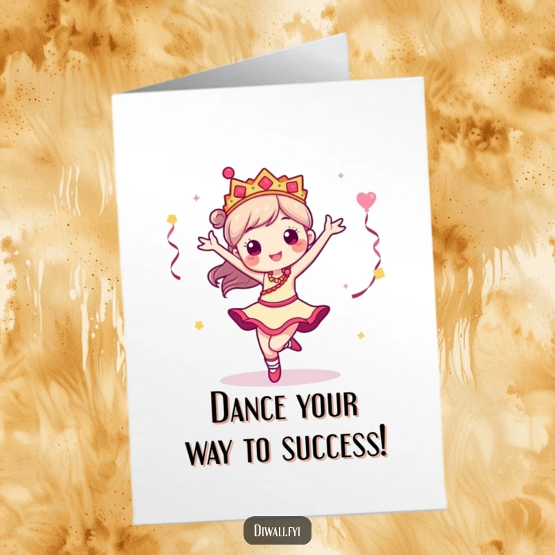 Funny Free Printable Congratulations Card: A dancer character captured mid-pirouette, celebrating achievement with dynamic movement.