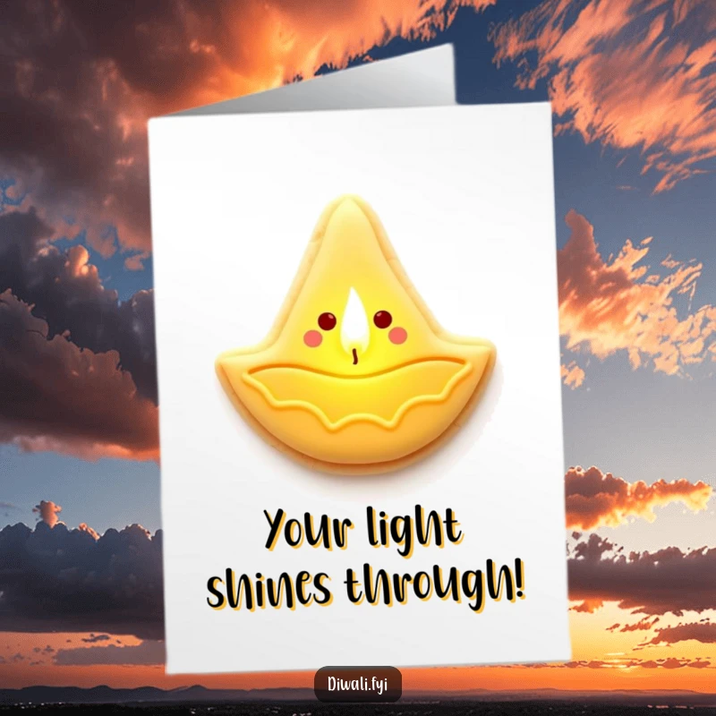 Free Printable Congratulations Card: A smiling sugar cookie diya lamp radiates a soft, warm glow to celebrate achievements.