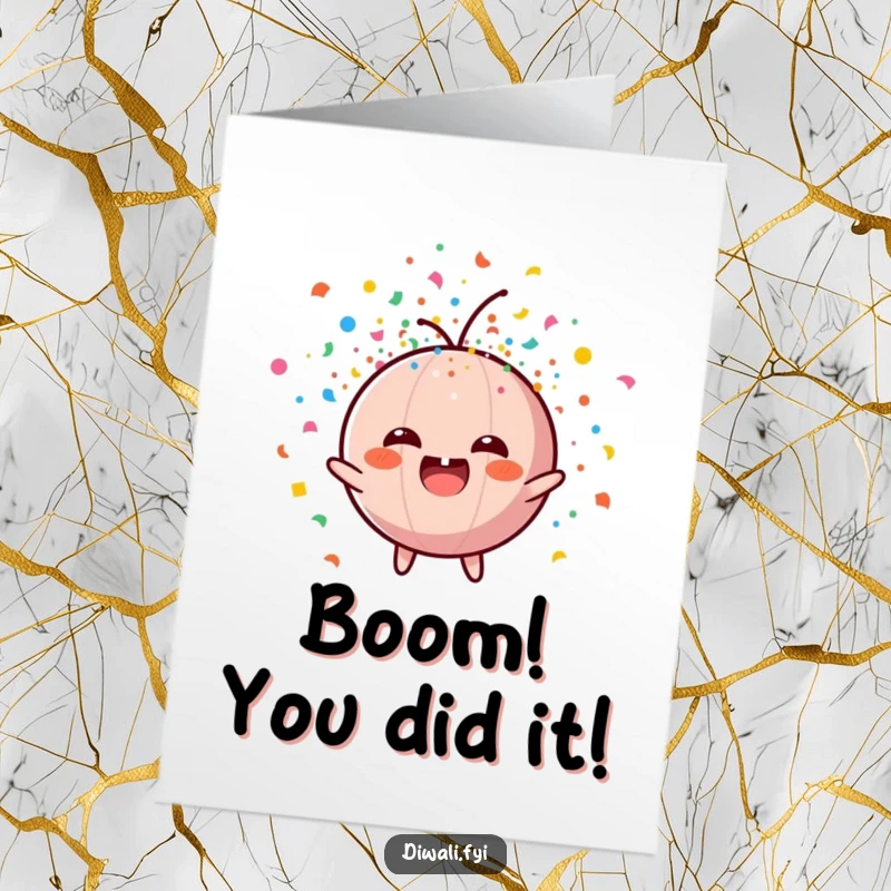 Funny Free Printable Congratulations Card: A joyful firecracker character explodes with confetti, symbolizing exciting news and success.