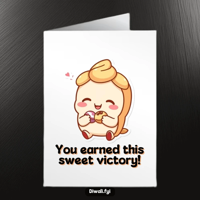 Funny Free Printable Congratulations Card with a giggling pastry character sharing a treat, perfect for celebrating joyous achievements.