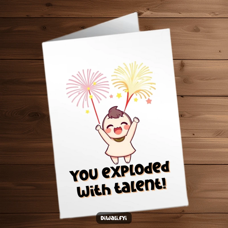 Funny Free Printable Congratulations Card: A character gleefully launching colorful fireworks, celebrating success.