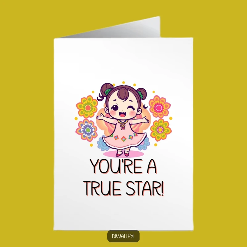 Festive Free Printable Congrats Card: Dancing Rangoli Character, Joyful Downloadable